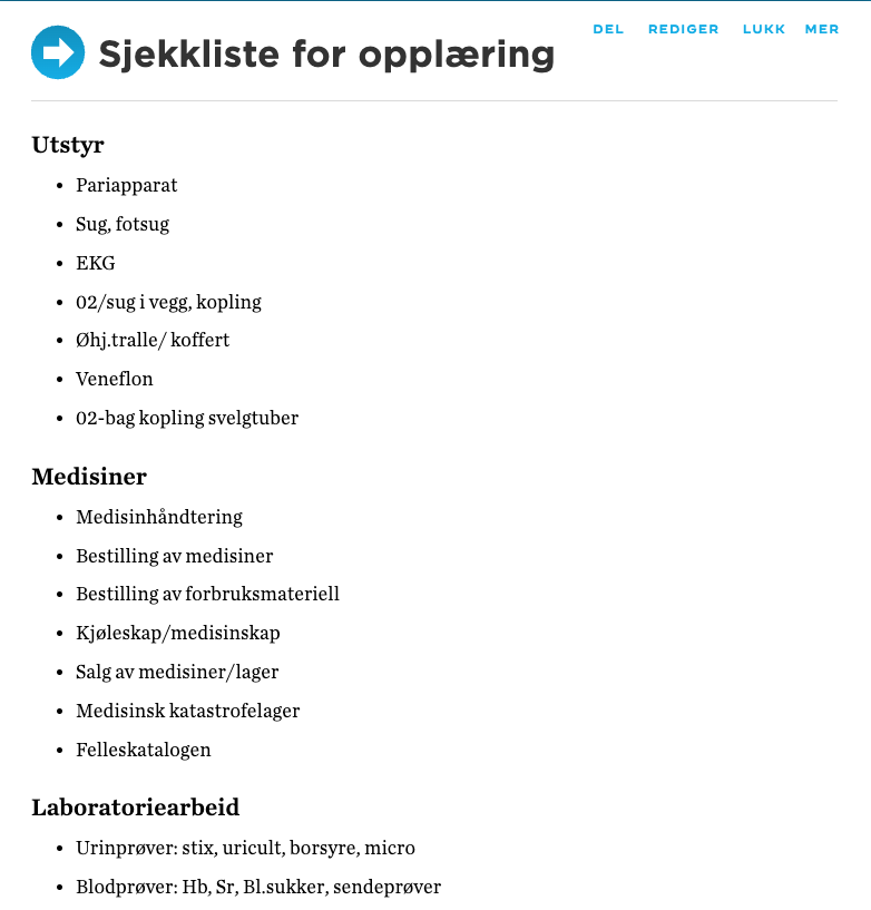 Det er en egen sjekkliste for opplæring av nye ansatte i TrinnVis.